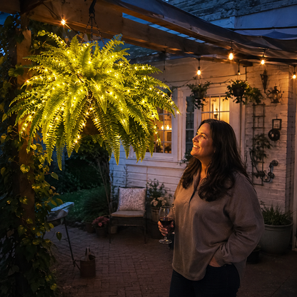 🌿 Light‑Up Artificial Boston Fern | Fake Fern with Fairy Lights