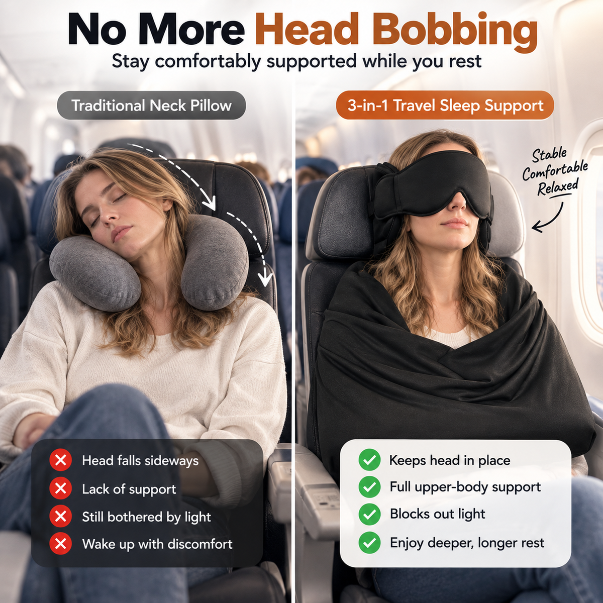 ✈️ 3-in-1 Travel Sleep Support – Blackout Eye Mask & Head Support