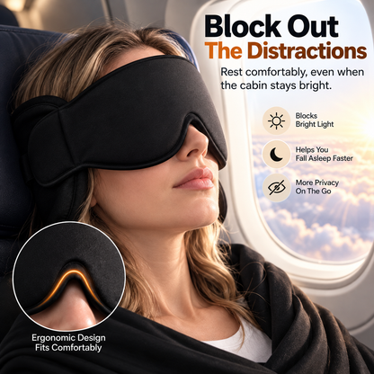 ✈️ 3-in-1 Travel Sleep Support – Blackout Eye Mask & Head Support
