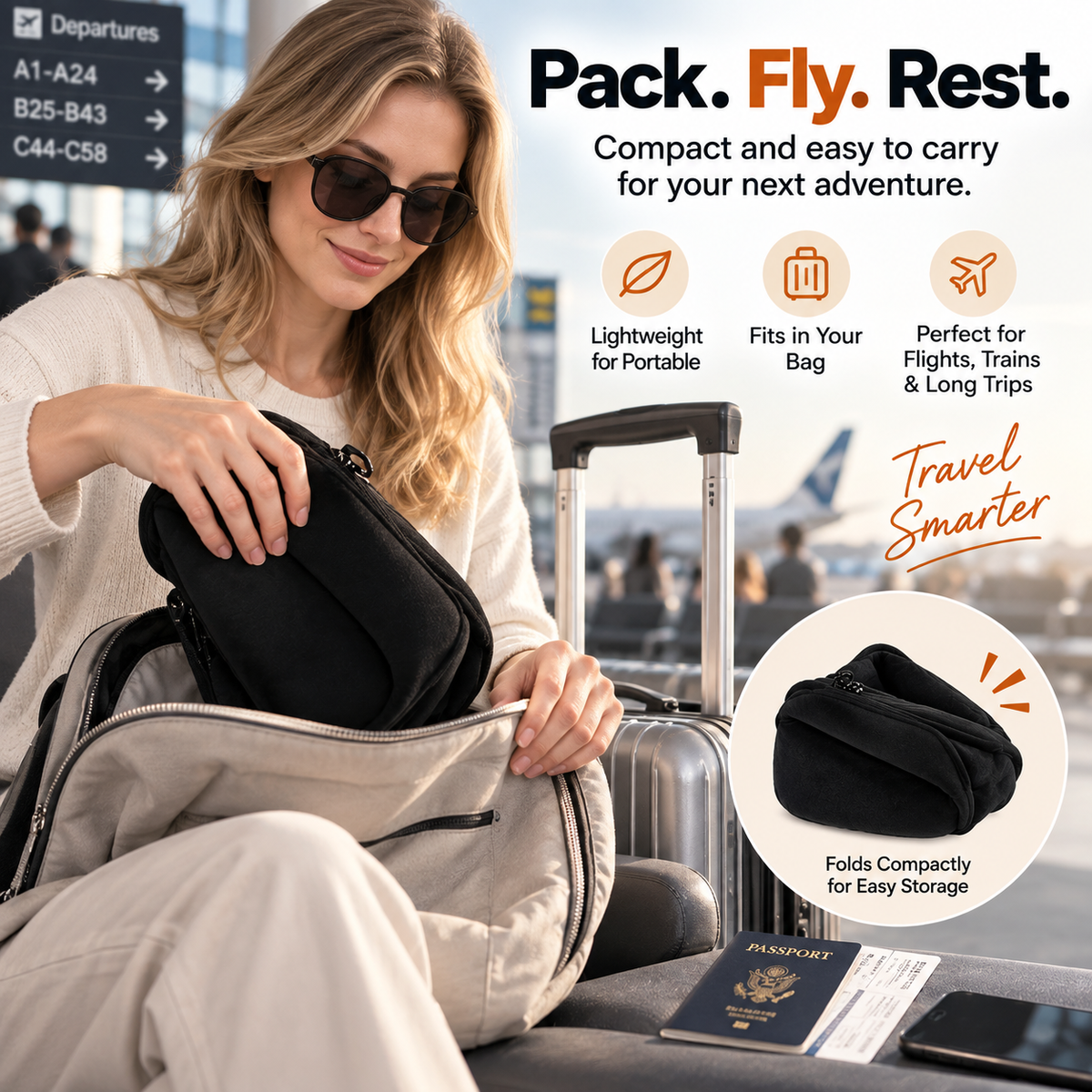 ✈️ 3-in-1 Travel Sleep Support – Blackout Eye Mask & Head Support