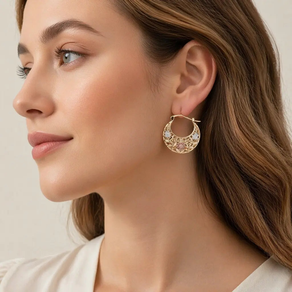 🌸 Vintage Filigree Floral Hoop Earrings