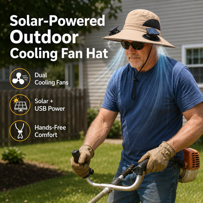 ☀️ Solar Powered Cooling Fan Hat – Dual Fans, Type-C USB Rechargeable & Water-Resistant Outdoor Sun Hat