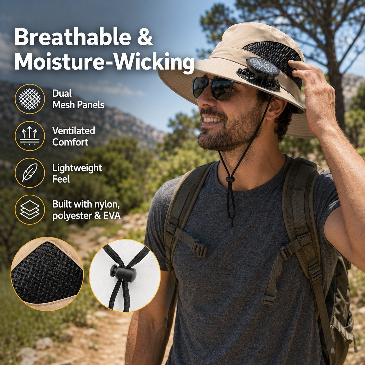 ☀️ Solar Powered Cooling Fan Hat – Dual Fans, Type-C USB Rechargeable & Water-Resistant Outdoor Sun Hat