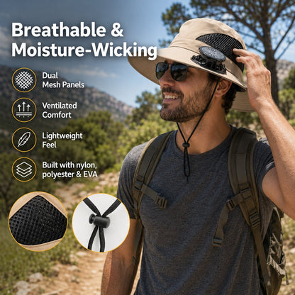 ☀️ Solar Powered Cooling Fan Hat – Dual Fans, Type-C USB Rechargeable & Water-Resistant Outdoor Sun Hat