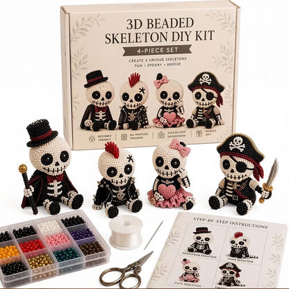 🧵 3D Beaded Skeleton DIY Kit – 4 Unique Styles (Pirate, Reaper, Egyptian & Gothic) with All Materials, Perfect Craft Gift for Kids & Adults