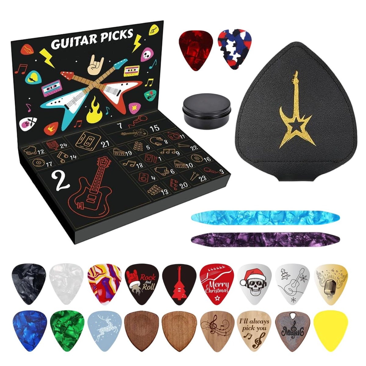 🎸Guitar Picks Advent Calendar 🎄24‑Day Christmas Countdown Calendar, Unique Holiday Gift for Guitar Lovers Musicians