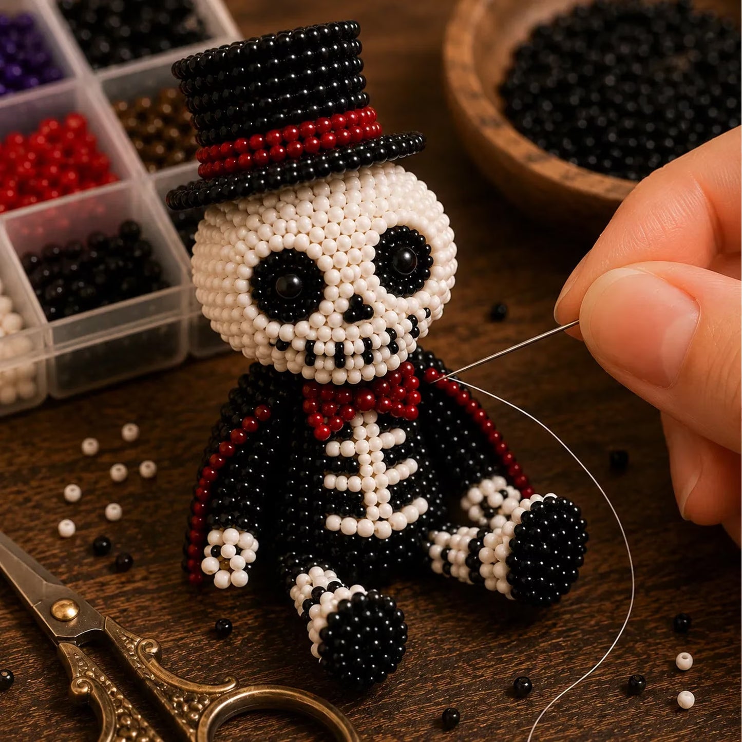 🧵 3D Beaded Skeleton DIY Kit – 4 Unique Styles (Pirate, Reaper, Egyptian & Gothic) with All Materials, Perfect Craft Gift for Kids & Adults
