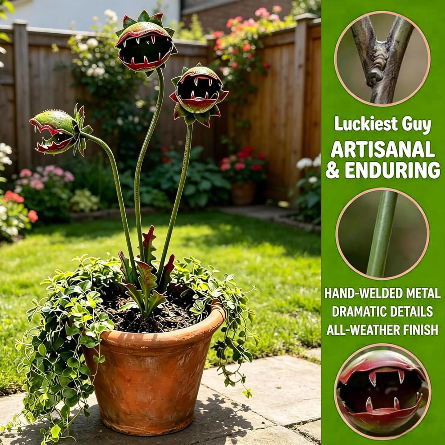 🪴 Venus Flytrap Yard Art – Durable Iron Flower Garden Stake, All-Weather Patio Decor for Spring & Halloween 🎃