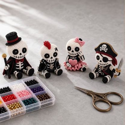 🧵 3D Beaded Skeleton DIY Kit – 4 Unique Styles (Pirate, Reaper, Egyptian & Gothic) with All Materials, Perfect Craft Gift for Kids & Adults