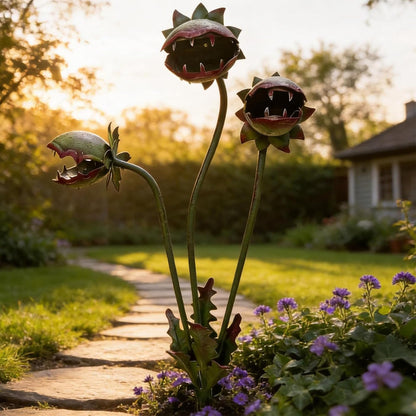 🪴 Venus Flytrap Yard Art – Durable Iron Flower Garden Stake, All-Weather Patio Decor for Spring & Halloween 🎃