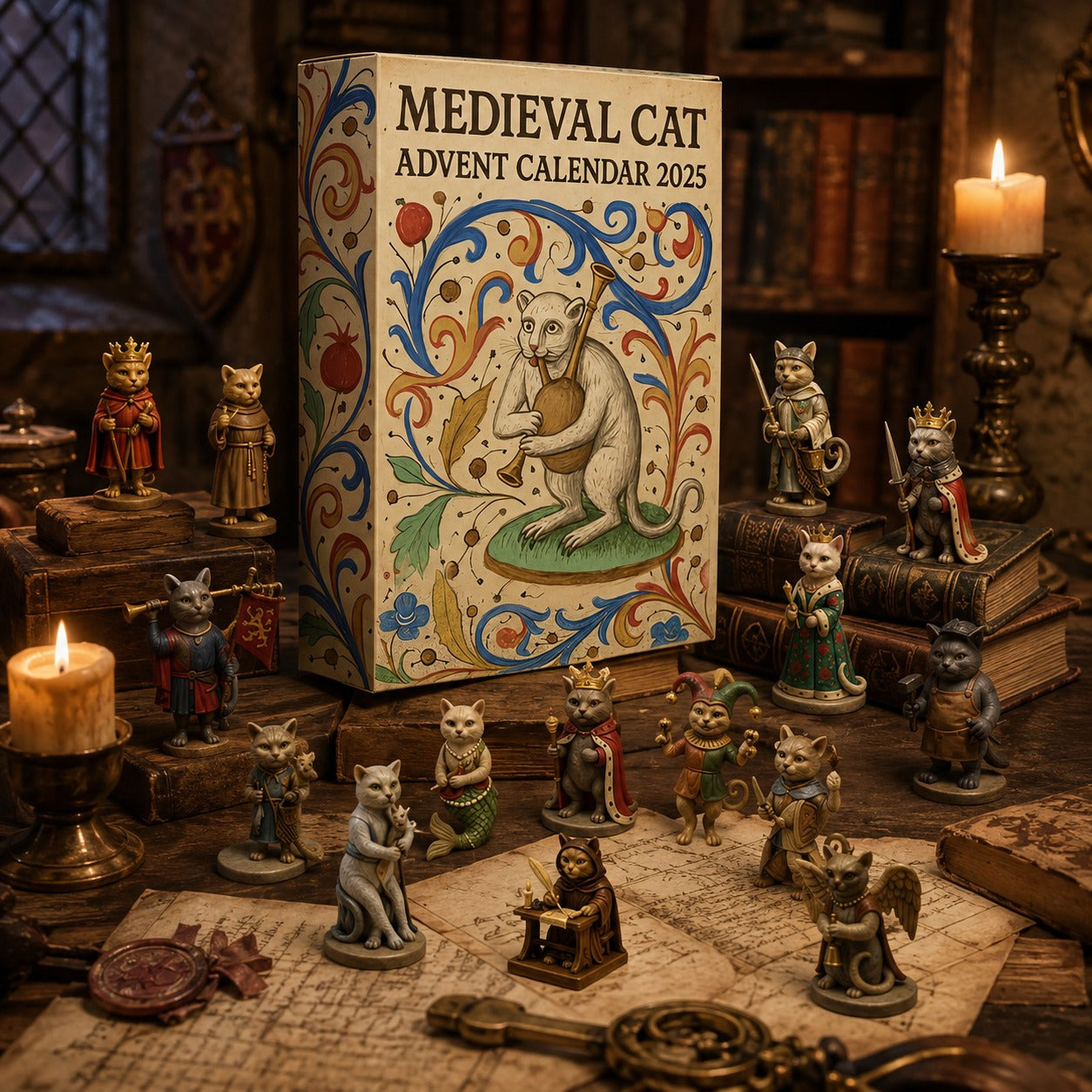 🏰 Medieval Cat Advent Calendar – 24 Unique Ornaments, A Whimsical Holiday Countdown for Cat Lovers & Collectors