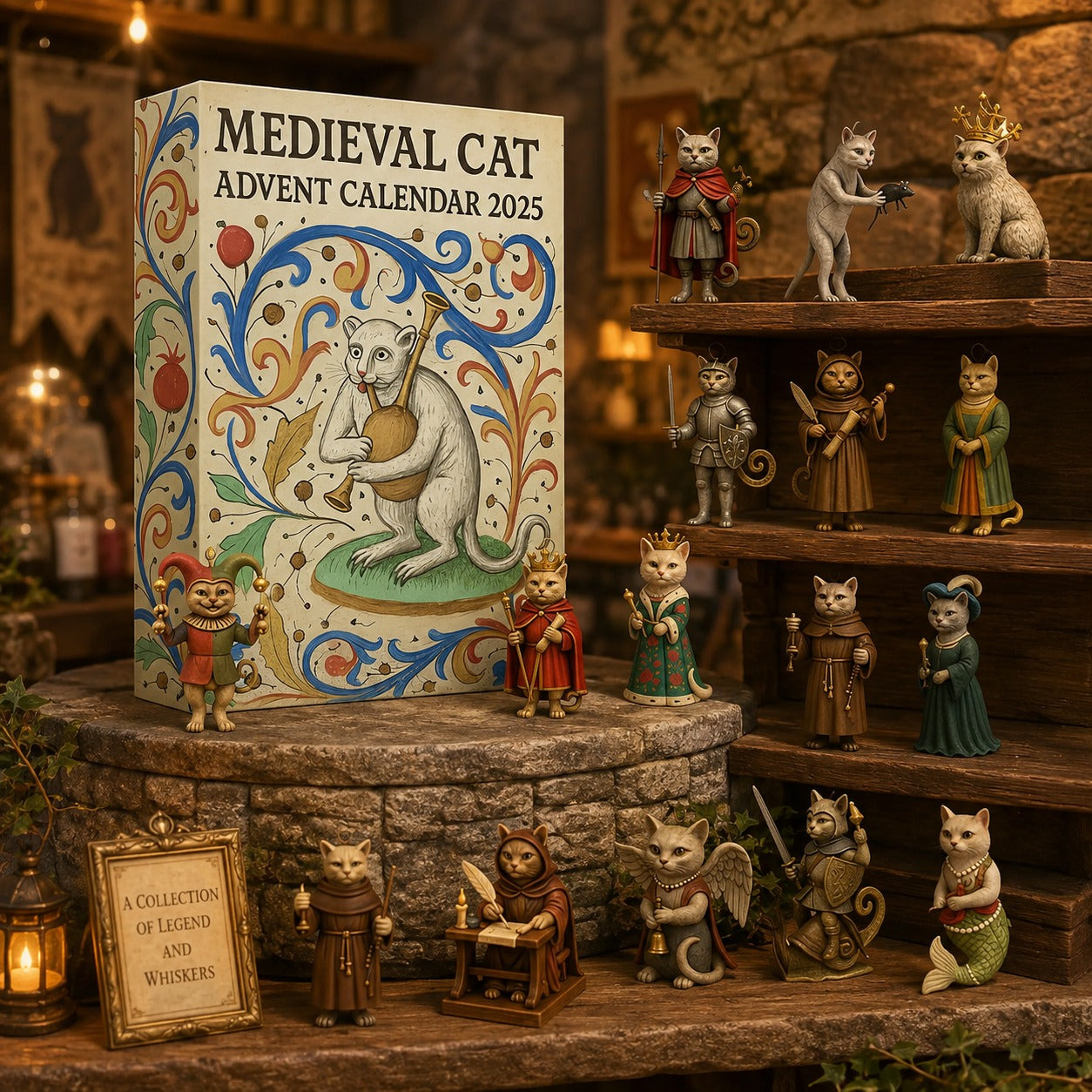 🏰 Medieval Cat Advent Calendar – 24 Unique Ornaments, A Whimsical Holiday Countdown for Cat Lovers & Collectors