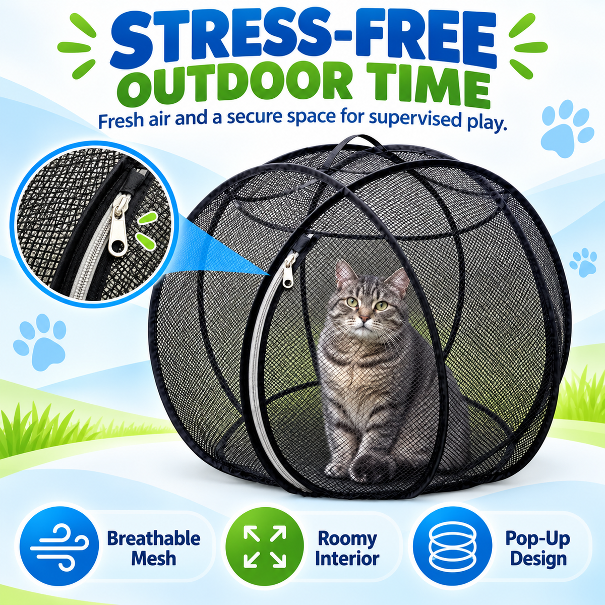 🐱🌿360° Panoramic Pop-Up Rolling Cat Playpen Ball
