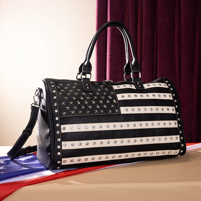 🎒 American Flag Studded Duffle Weekender Bag