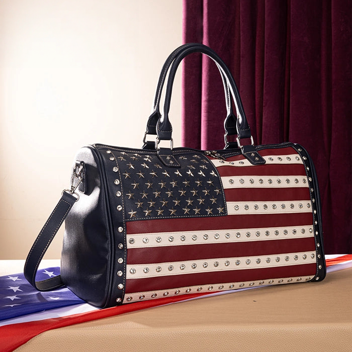 🎒 American Flag Studded Duffle Weekender Bag