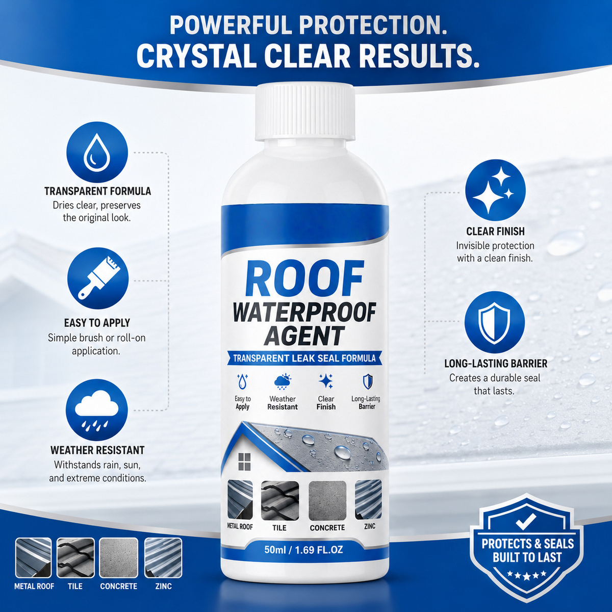 Roof Waterproof Agent|Stop roof leaks fast with our transparent leak‑seal formula🏠