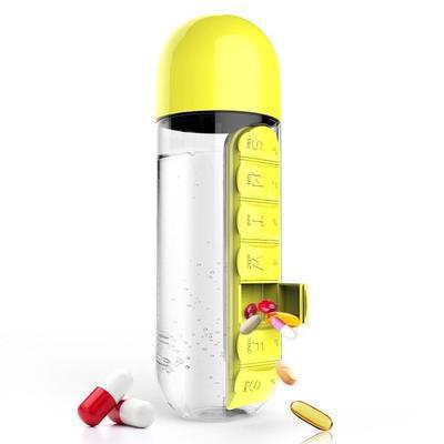 💊💧2 in 1 Pill Water Bottle | 600ml Portable Water Bottle with 7 Day Pill Organizer