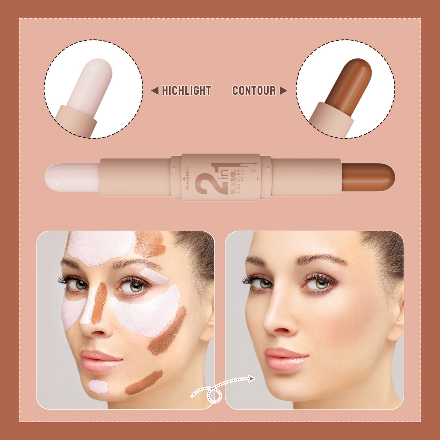 ✨2‑in‑1 Highlight & Contour Stick
