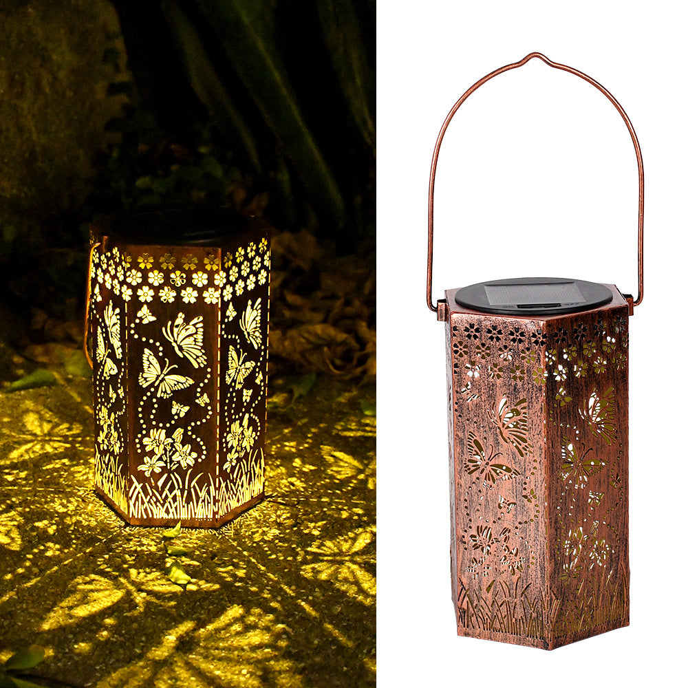 🦋 Solar Garden Lights with Shadow Effect - Bronze Hanging Lanterns for Backyard Decor