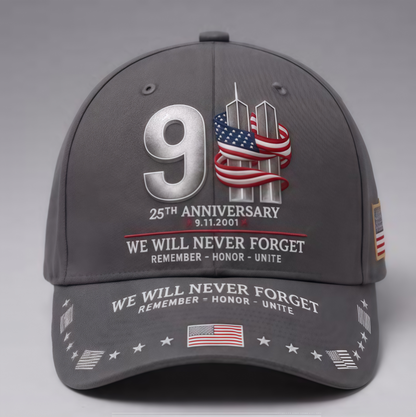 ⚡️9/11 25th Anniversary We Will Never Forget Embroidered Memorial Baseball Cap – Unisex Patriotic Memorial Hat🧢 100% Cotton