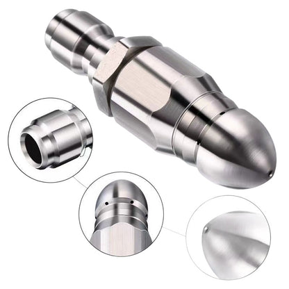 Stainless Steel Sewer Jetter Nozzle – 1/4-Inch Quick-Connect Drain Cleaning Attachment for Pressure Washers