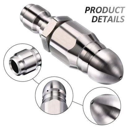 Stainless Steel Sewer Jetter Nozzle – 1/4-Inch Quick-Connect Drain Cleaning Attachment for Pressure Washers