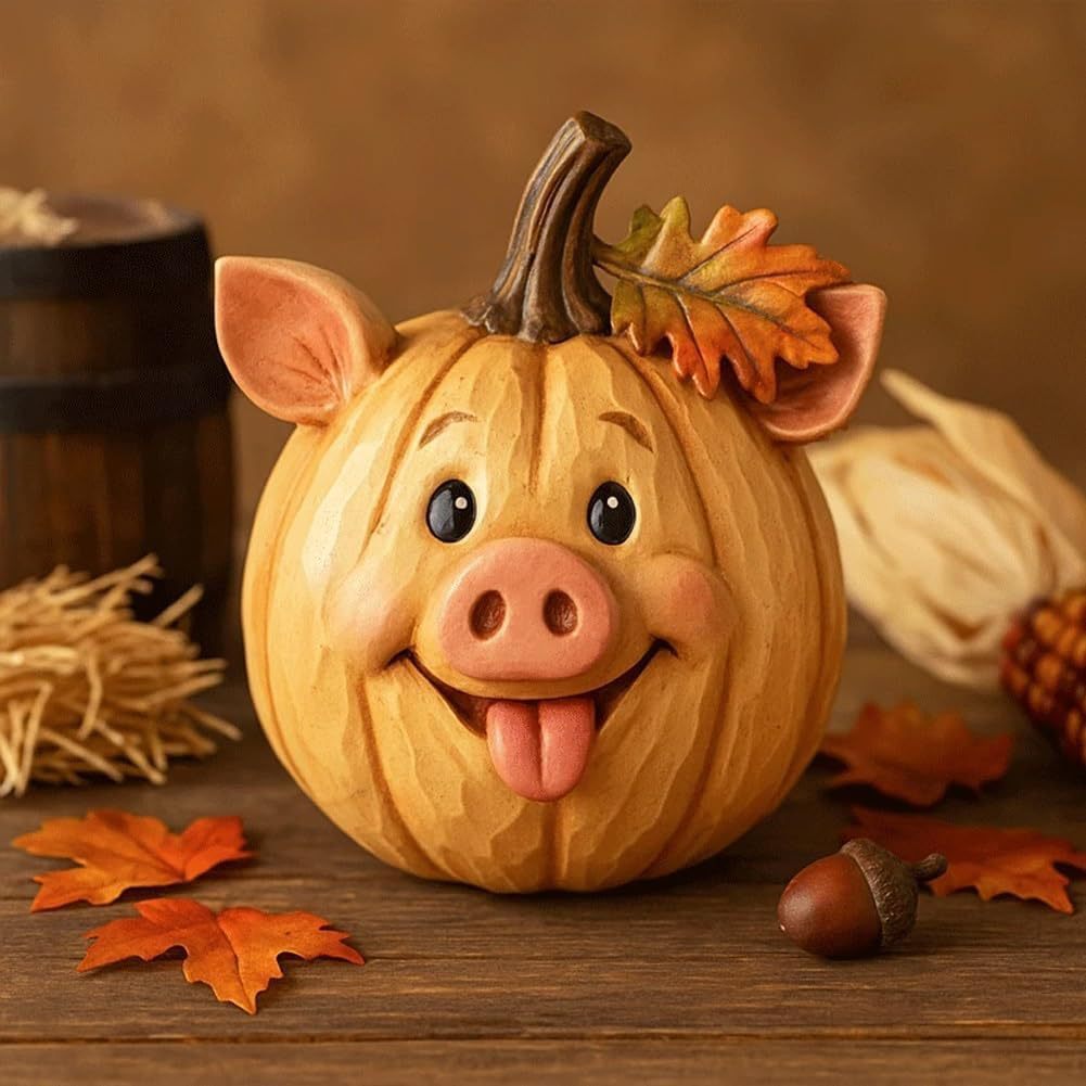 🎃 Farm Animal Pumpkin Figurines 🍁 Cute Fall Harvest Table Decor, Chicken Pig Cow Duck Sheep Horse Pumpkin Statue Set for Thanksgiving Home Ornament