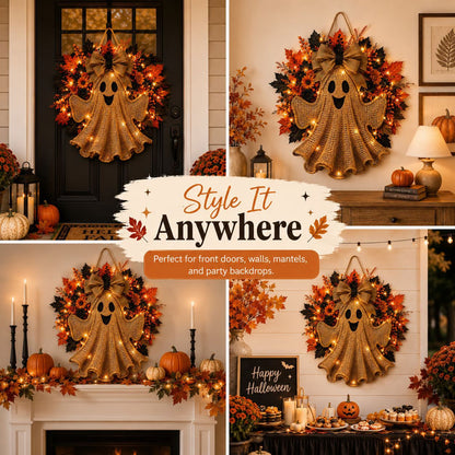👻 Rustic Burlap Ghost Halloween Wreath
