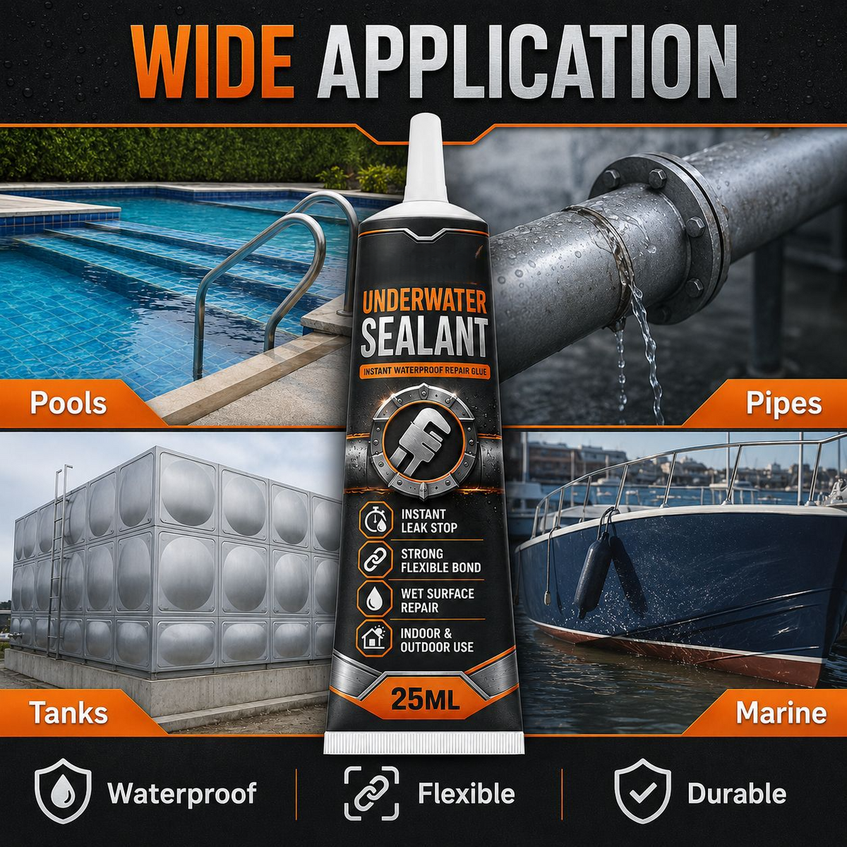 💧⚒️Underwater Sealant Instant Waterproof Repair Glue（2PCS） – Powerful waterproofing; effectively repairs leaks, cracks, and gaps.