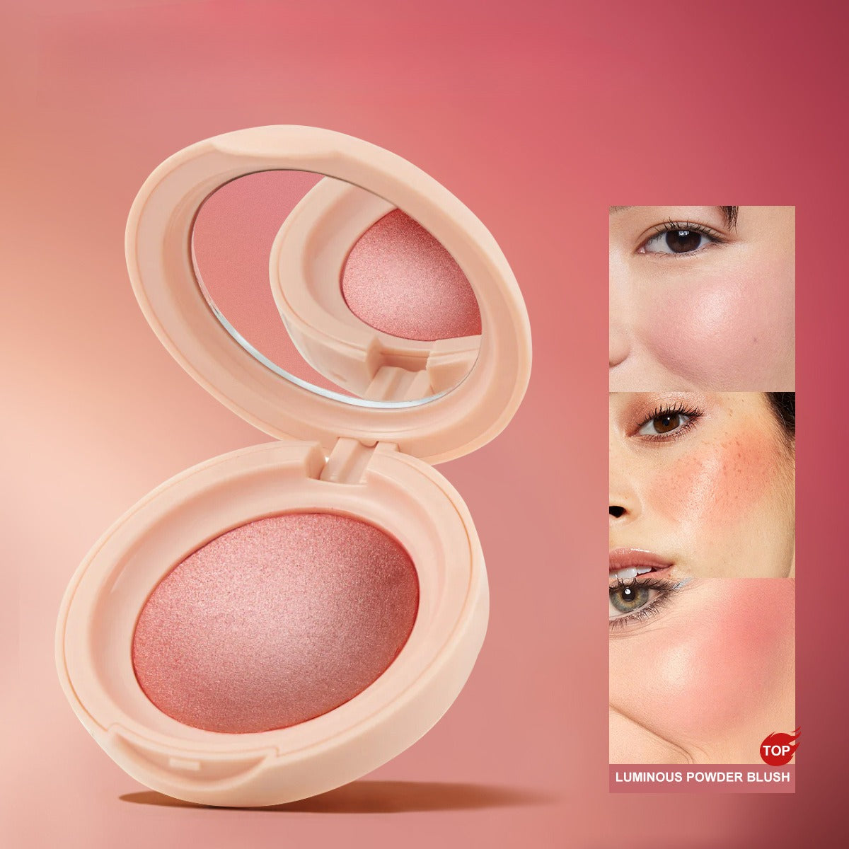 🍑 Silky Pearlescent Powder Blush | Hydrating Waterproof Luminous Cheek Blush Compact