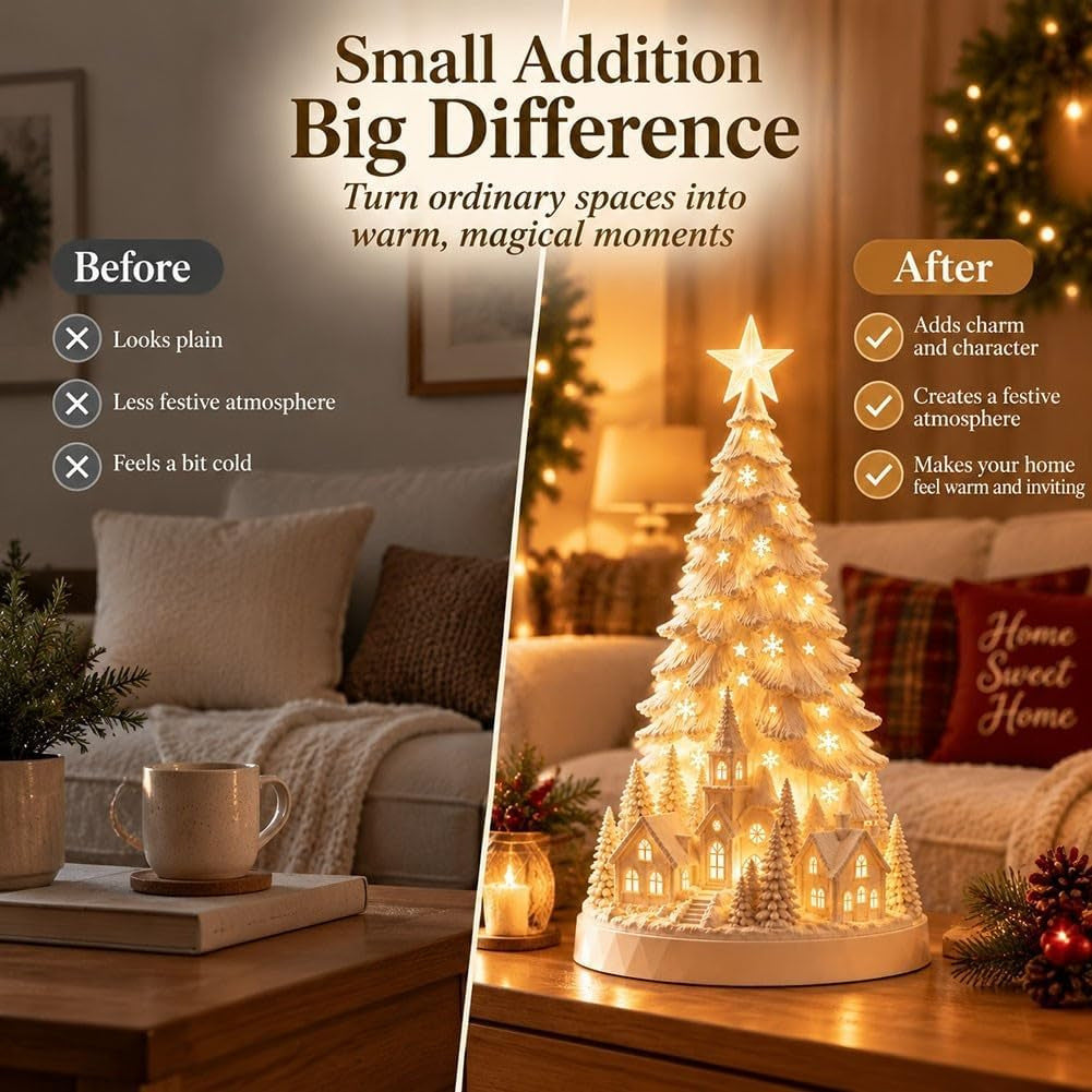 🎄Christmas Village Tree Light|Lighted White Christmas Village Tree Decor