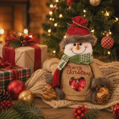 🎅 Christmas Plush Candy Gift Bag 🦌 Santa Snowman Reindeer Treat Pouch Xmas Decor & Kids Gift