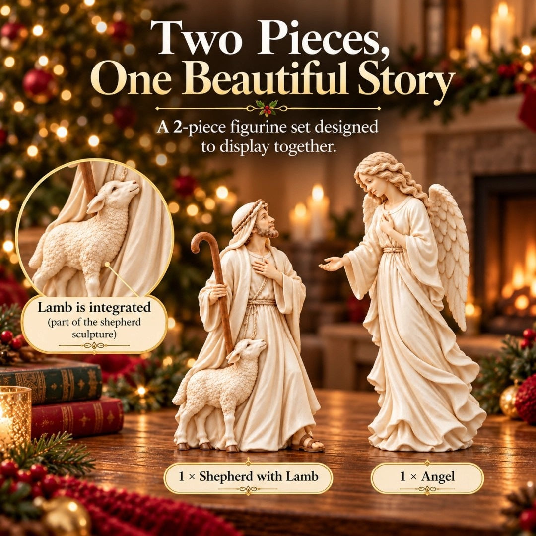 ✨ Shepherd and Angel Figurine Set – Religious Christmas Decorative Statues