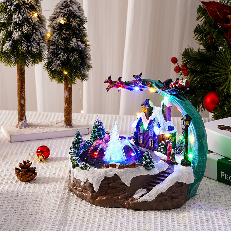 🎄Animated Christmas Village Fountain Music Box✨ Light‑Up Resin Winter Scene Ornament Holiday Tabletop Decor Xmas Gift