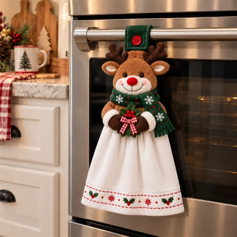 🎄 Christmas Hanging Kitchen Towel, Snowman Gingerbread Reindeer Decorative Hand Towel