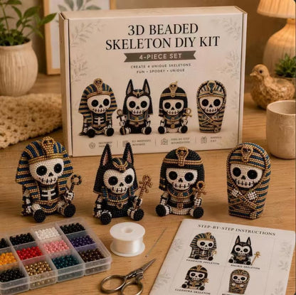 🧵 3D Beaded Skeleton DIY Kit – 4 Unique Styles (Pirate, Reaper, Egyptian & Gothic) with All Materials, Perfect Craft Gift for Kids & Adults