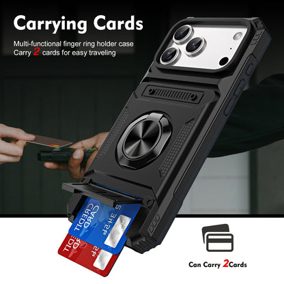 Card Holder Heavy Duty Protective Case with Ring Magnetic Kickstand Phone Cover