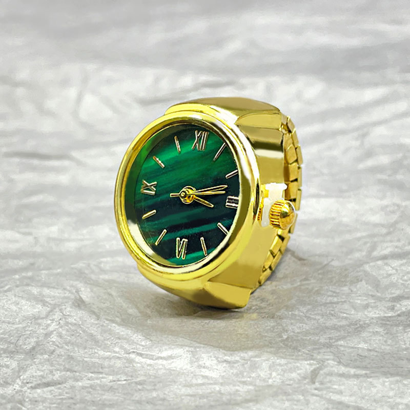 Vintage Gold-Tone Ring Watch – Green Roman Numeral Dial for Men & Women