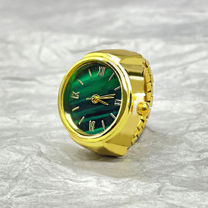 Vintage Gold-Tone Ring Watch – Green Roman Numeral Dial for Men & Women