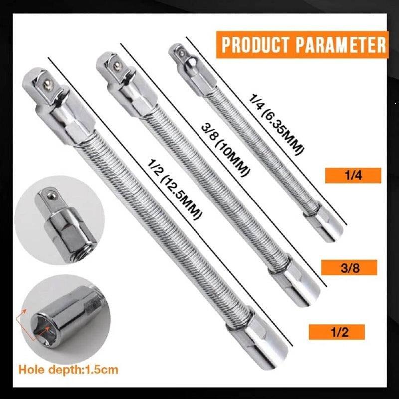 💫3-piece set Flexible Spring‑Steel Socket Extension Rod Set