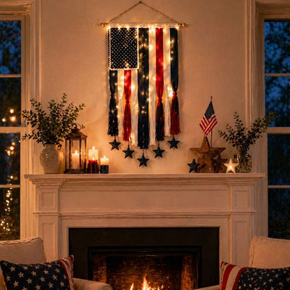 Light-Up American Flag Ribbon Wall Hanging