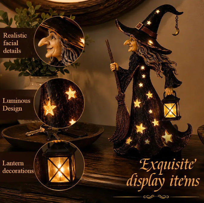 🧙‍♀️🌙 Glowing Starlight Witch Figurine|Magical Spooky‐Cute Night Light Decor