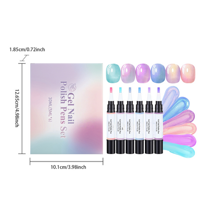 💅6-Color Pearl Gel Nail Polish Pen Set for Easy DIY Nails
