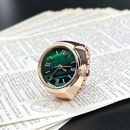Vintage Gold-Tone Ring Watch – Green Roman Numeral Dial for Men & Women