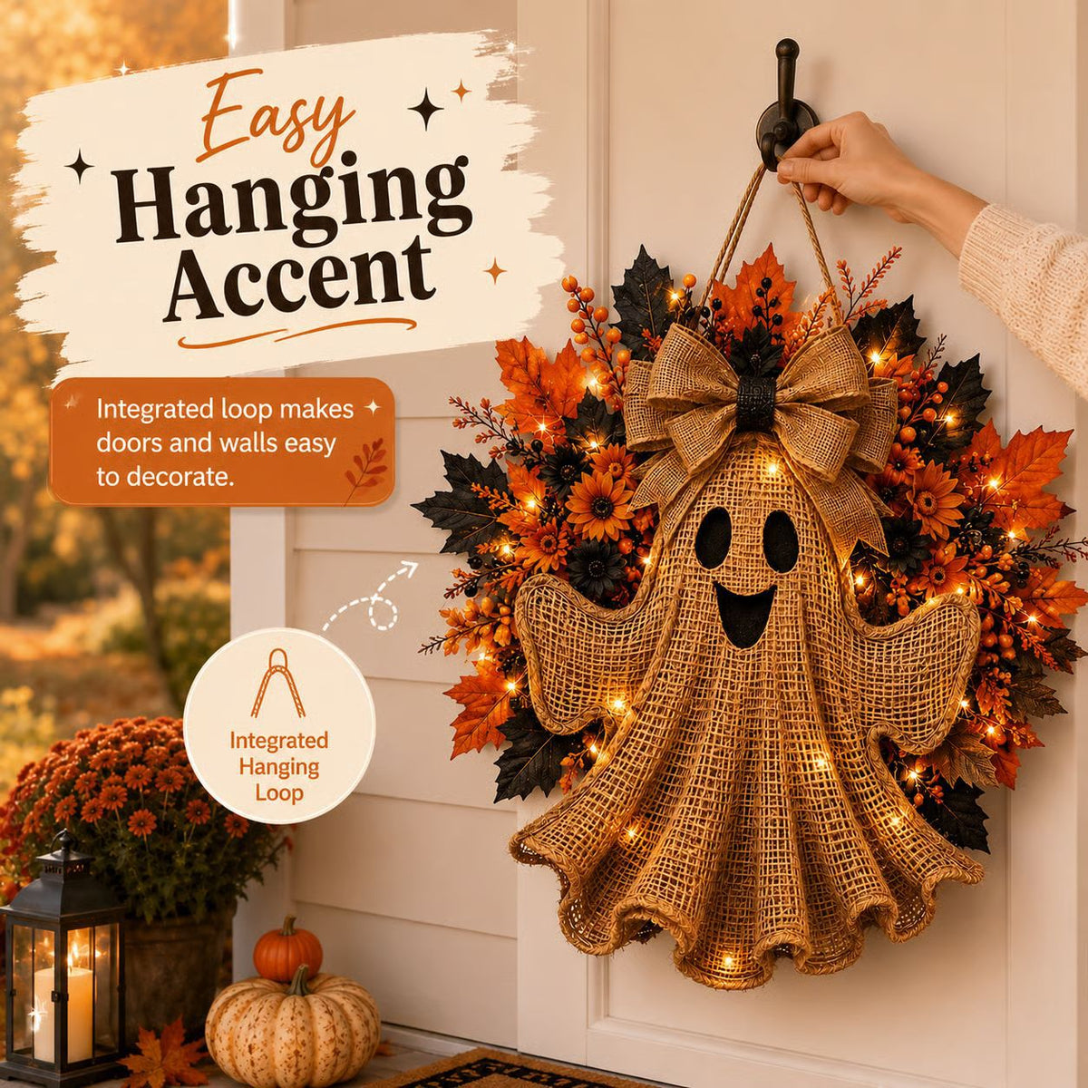 👻 Rustic Burlap Ghost Halloween Wreath