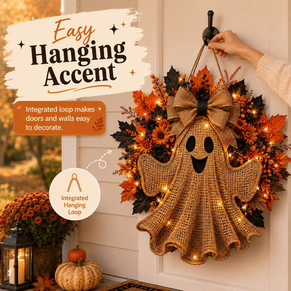 👻 Rustic Burlap Ghost Halloween Wreath