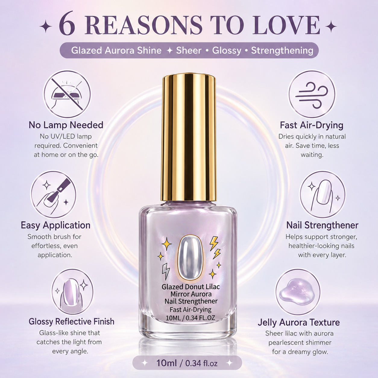 ✨ Glazed Donut Lilac Mirror‑Aurora Nail Strengthener Nail Polish (10ml)