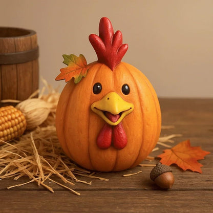 🎃 Farm Animal Pumpkin Figurines 🍁 Cute Fall Harvest Table Decor, Chicken Pig Cow Duck Sheep Horse Pumpkin Statue Set for Thanksgiving Home Ornament