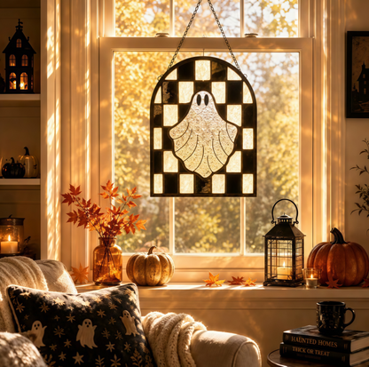 👻 Halloween Ghost Checkerboard Acrylic Suncatcher