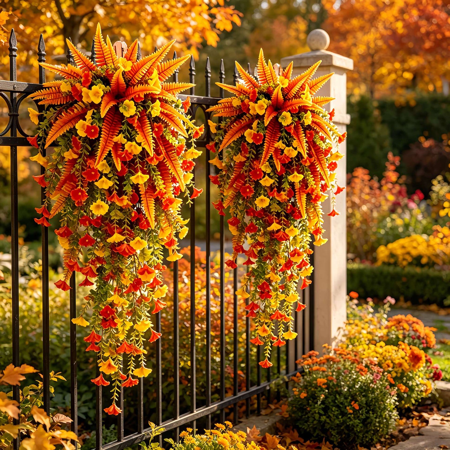 🍂 Artificial Fall Hanging Floral Swag | UV Resistant Autumn Orange Red Flower Garland